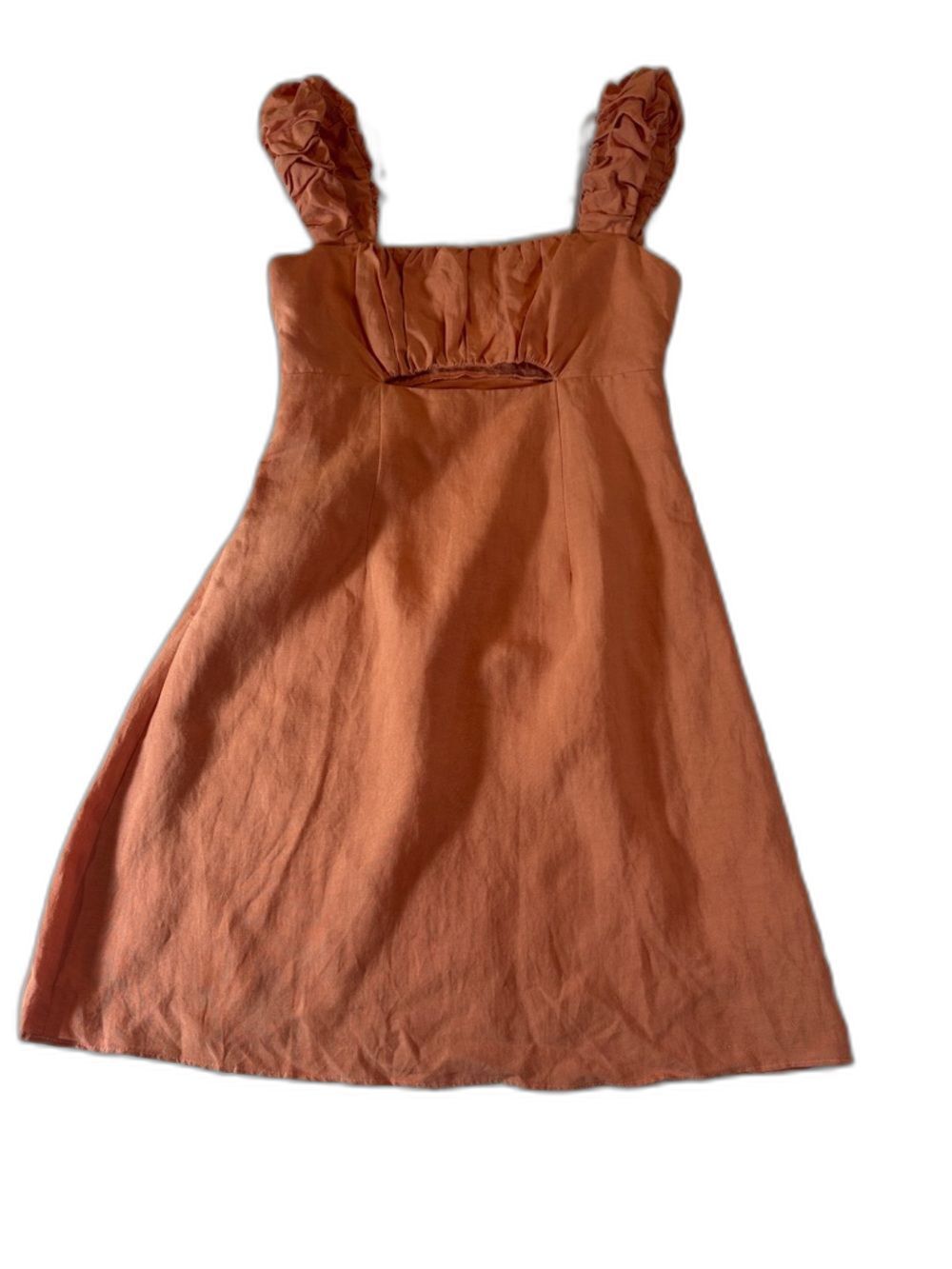 Altar’d State XS Terracotta Ruffle Strap Cutout Mini Dress Linen Blend DCSW369IM